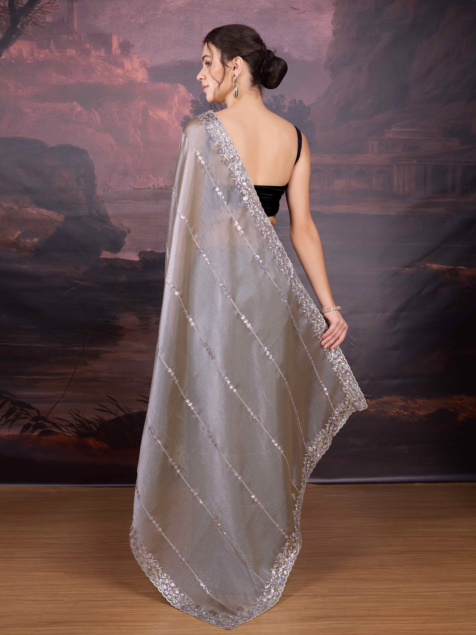Grey Jimmy Choo Saree with Sequin Embroidery