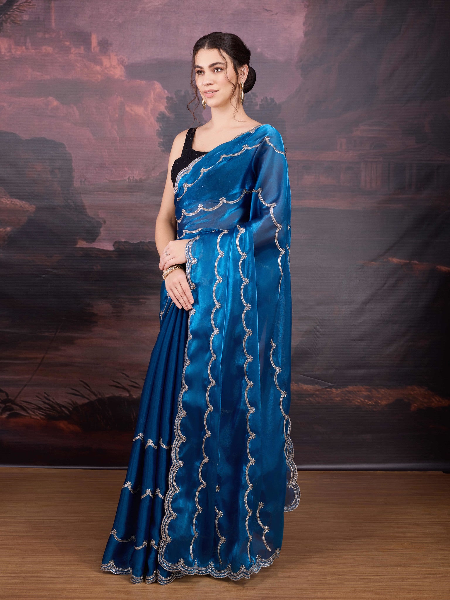 Wedding wear royal blue saree