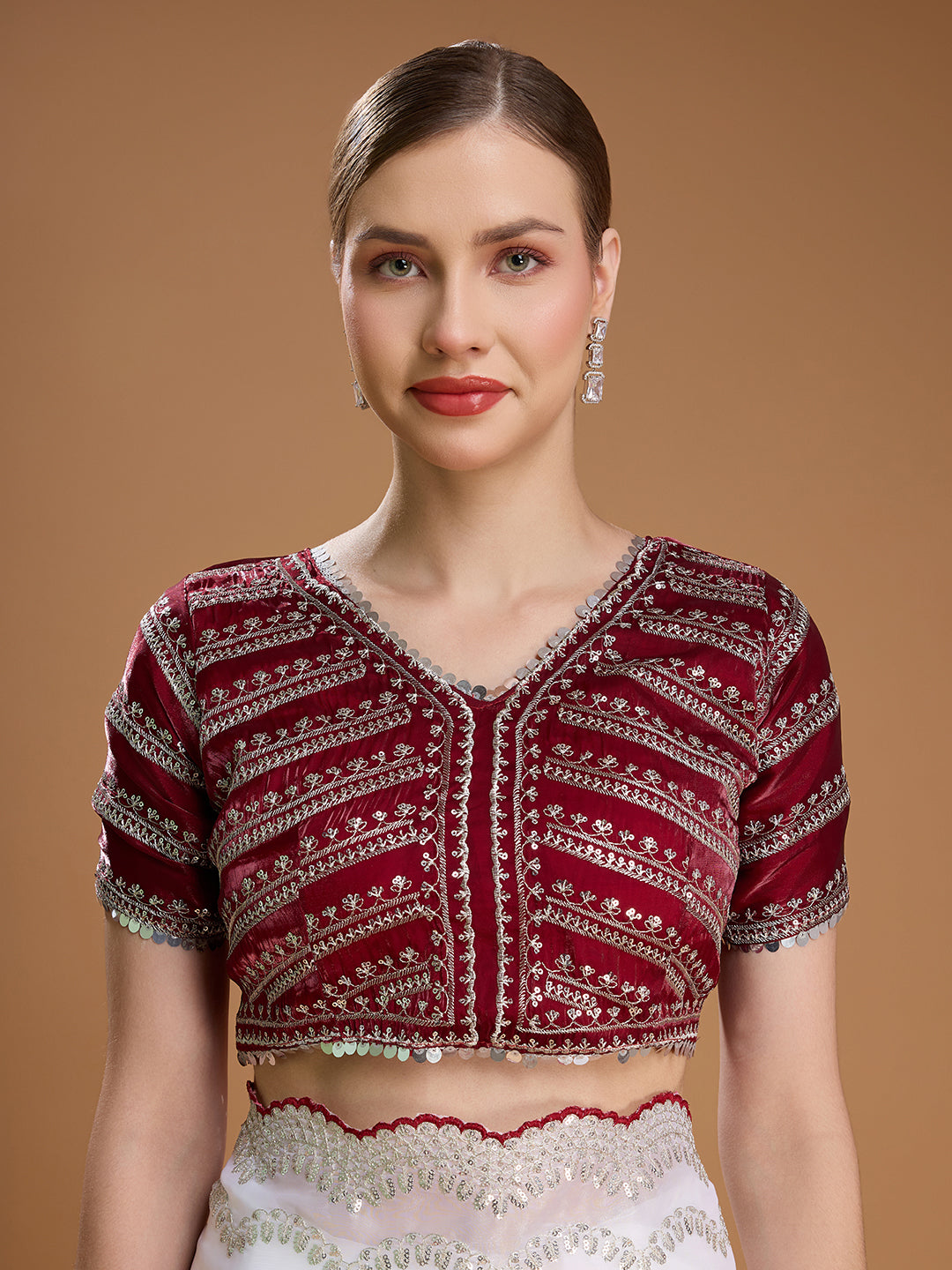 Designer white saree for engagement