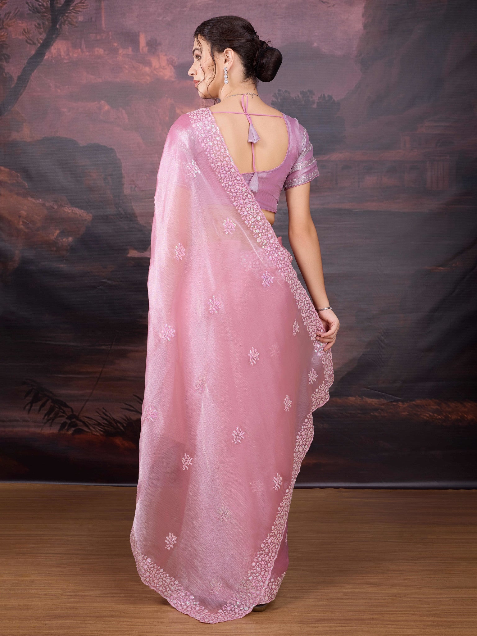 Embroidered Jimmy Choo fabric saree for festive wear