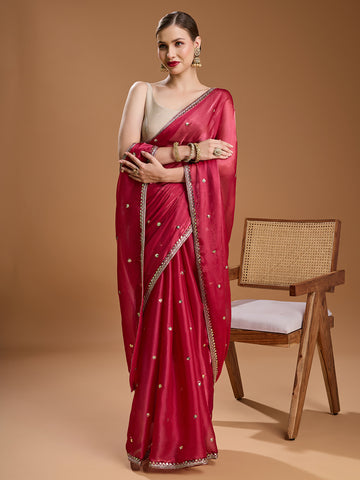 Deep pink Jimmy Choo saree with sequin embroidery for party wear