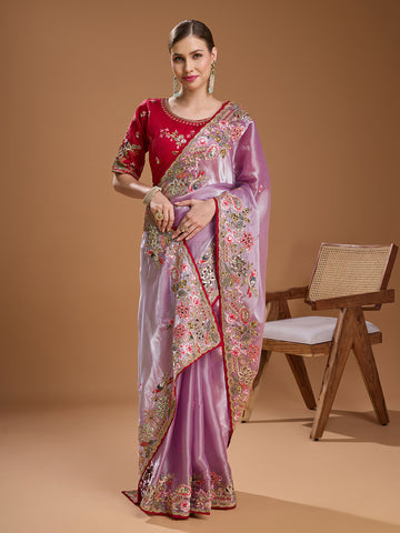Lavender embroidered Jimmy Choo saree for wedding