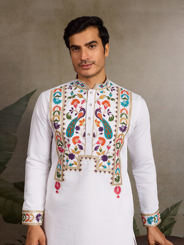 White Embroidered Kurta for Men