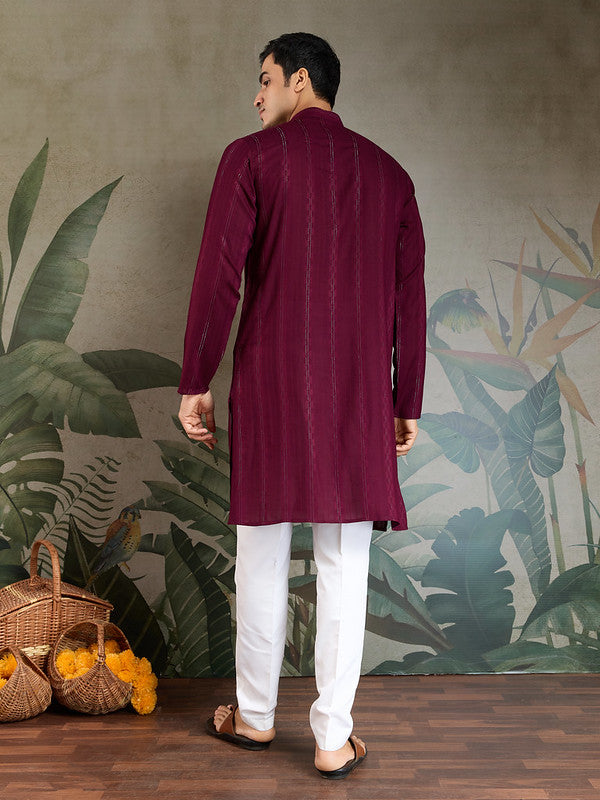 Purple Mirror Work Kurta with Dupatta for Men