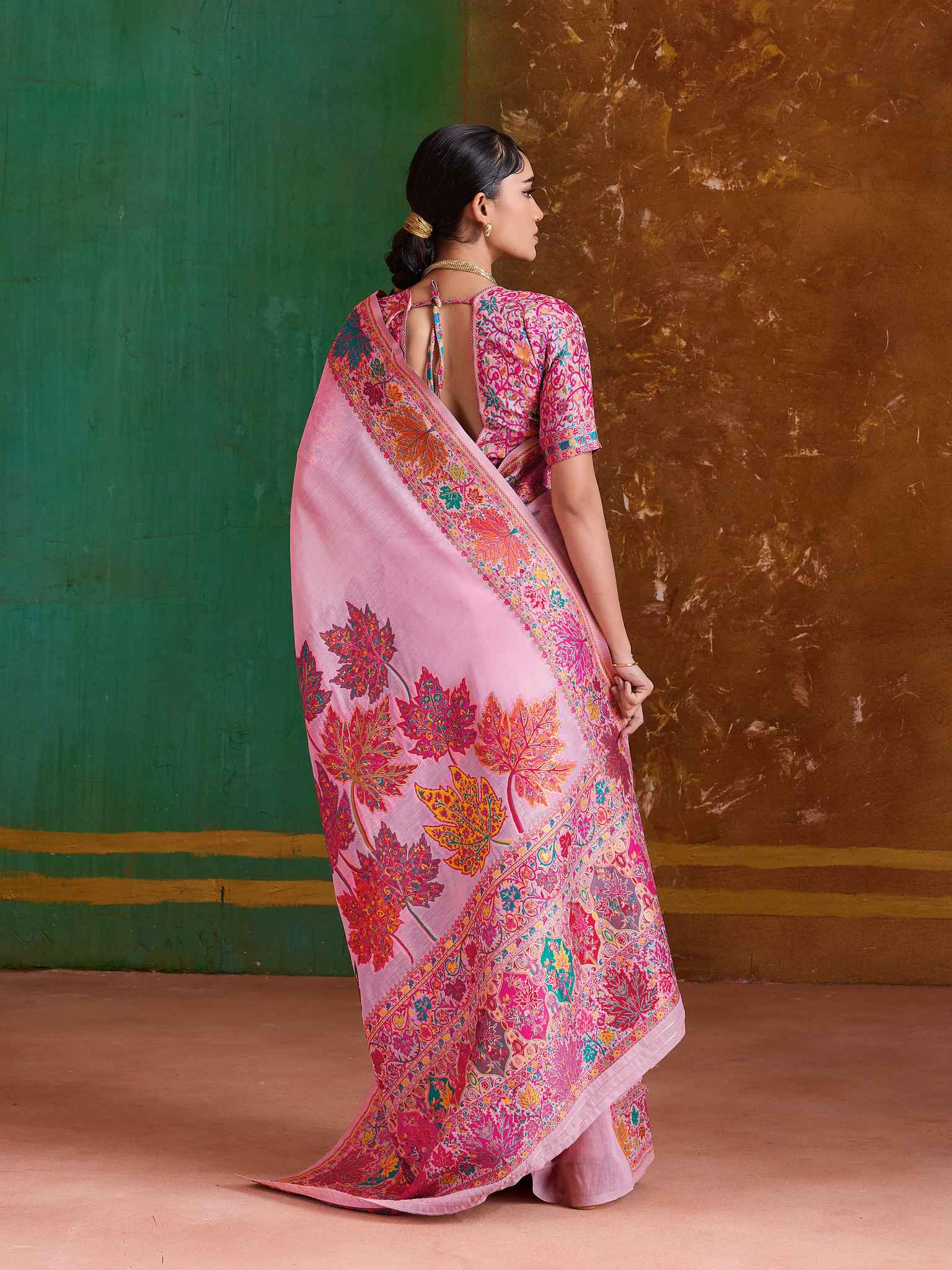 Pink Pure Kashmiri Modal Cotton Pashmina Weaving Saree Kashmiri Pashmina Saree Anant Tex Exports Pvt.Ltd..