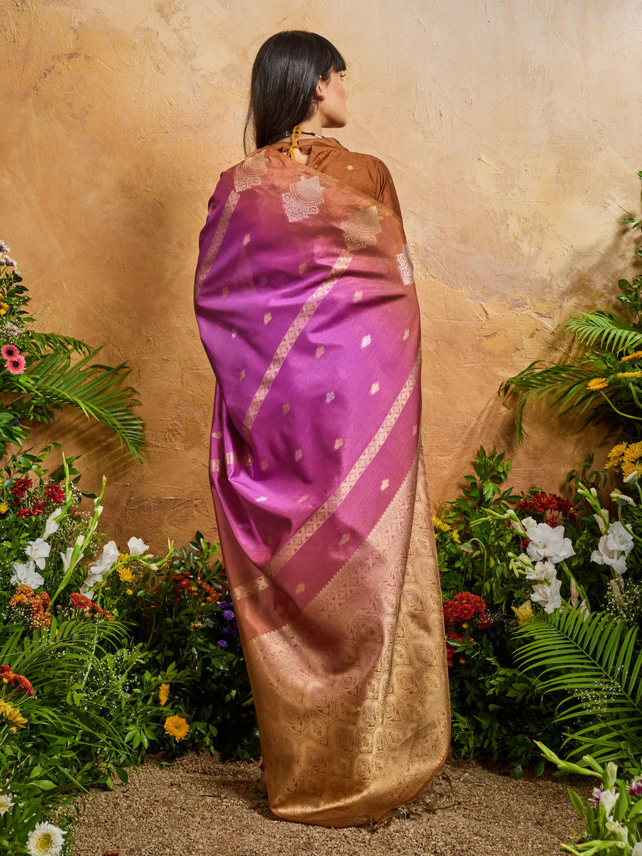 Purple Pure Heavy Handloom Weaving Paper Silk Saree
