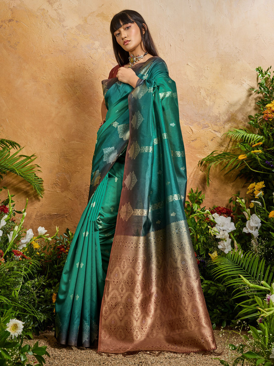 Green Pure Heavy Handloom Weaving Paper Silk Saree