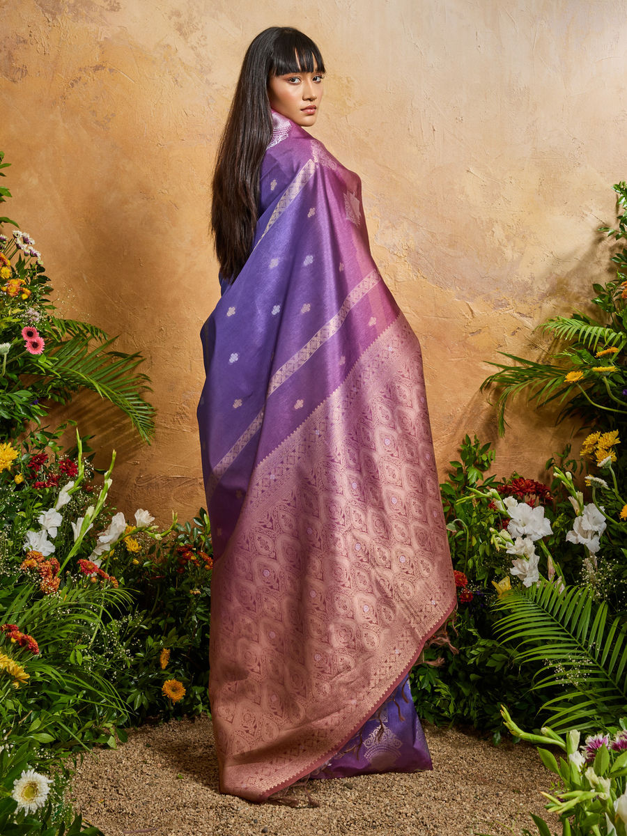 Blue Pure Heavy Handloom Weaving Paper Silk Saree