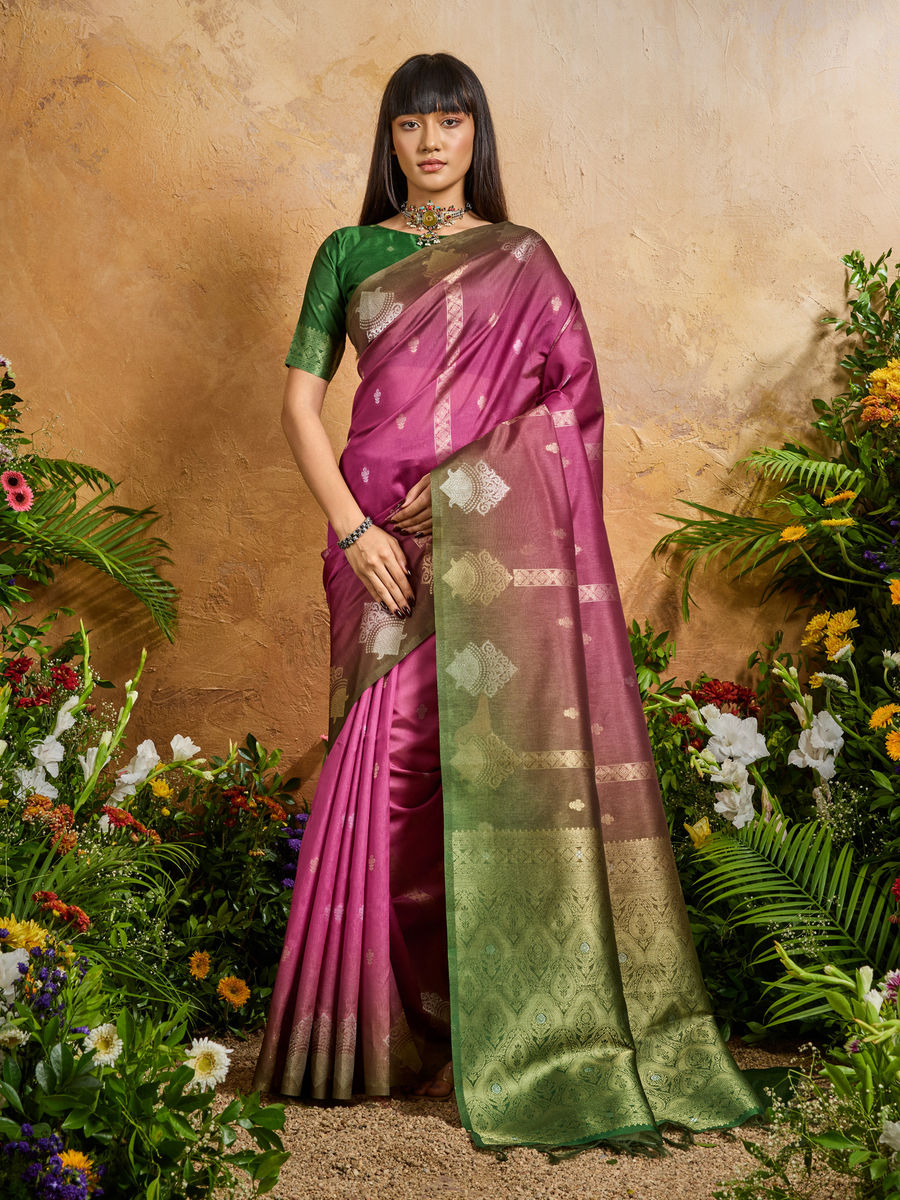 Magenta Pure Heavy Handloom Weaving Paper Silk Saree