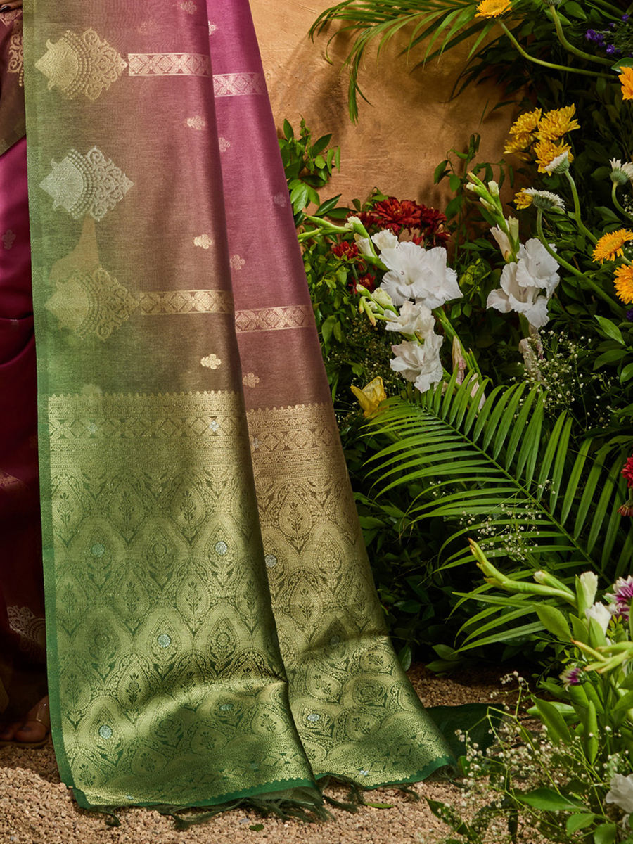 Magenta Pure Heavy Handloom Weaving Paper Silk Saree