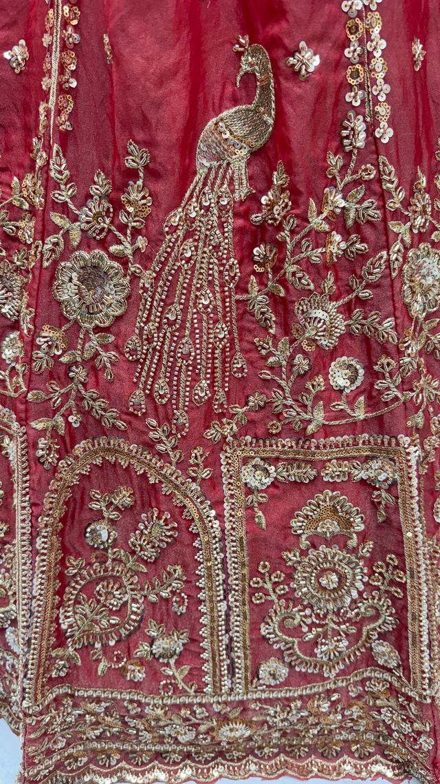 Peach Orange Pure Soft Heavy Fendi Orgenza Sequins Embroidery Work Bridal Lehenga