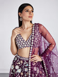 Burgundy Net Floral Sequins Embroidery Lehenga Choli with Dupatta