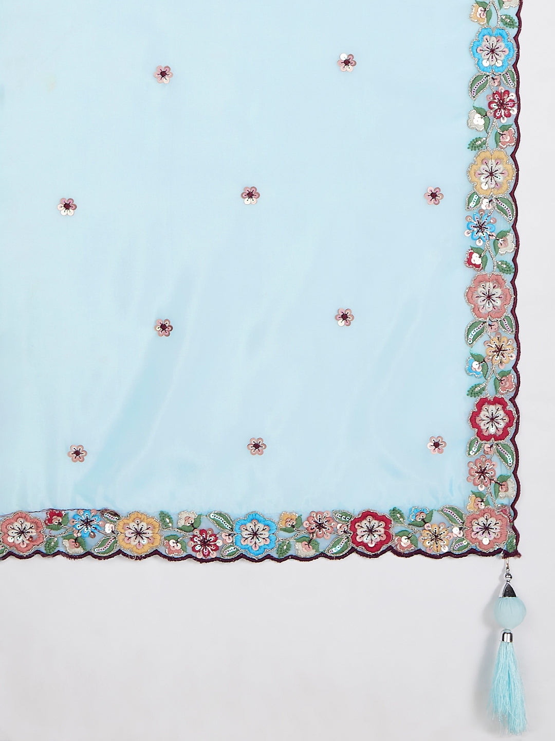 Burgundy Chiffon Sequins Thread Embroidery Lehenga Choli & Dupatta