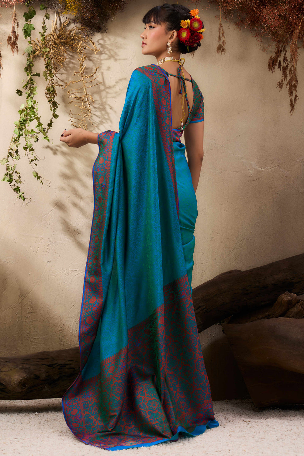 Teal Pure Silk Kanjivaram Handloom Banarasi Saree
