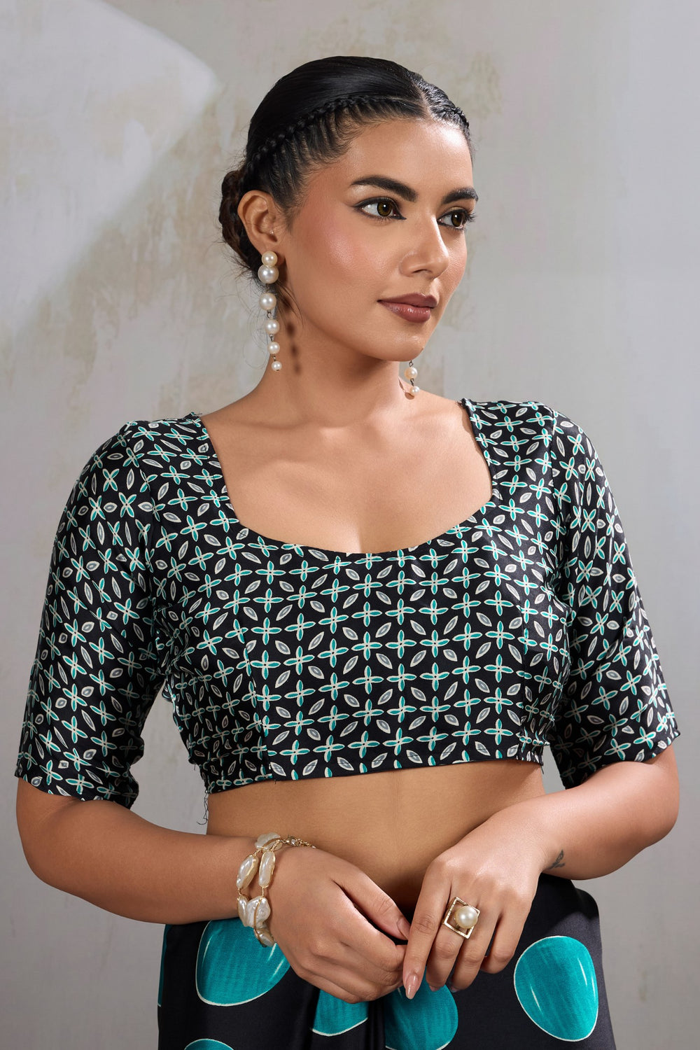 Havelock Blue Printed Polka Dots Satin Crepe Saree