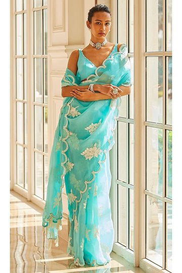 Sky Blue Pure Soft Jimmy Choo Saree