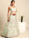 Lime Green Net Floral Sequins with Heavy Zarkan Embroidery Lehenga Choli & Dupatta
