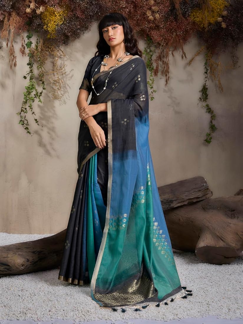 Light Blue Pure Soft Scarlet Cotton Handloom Viscose Cotton Saree