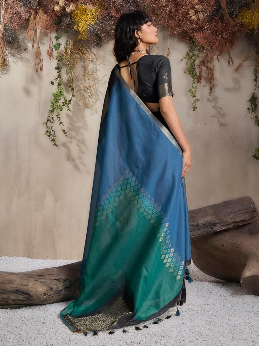 Light Blue Pure Soft Scarlet Cotton Handloom Viscose Cotton Saree