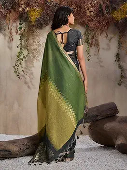Green Pure Soft Scarlet Cotton Handloom Viscose Cotton Saree