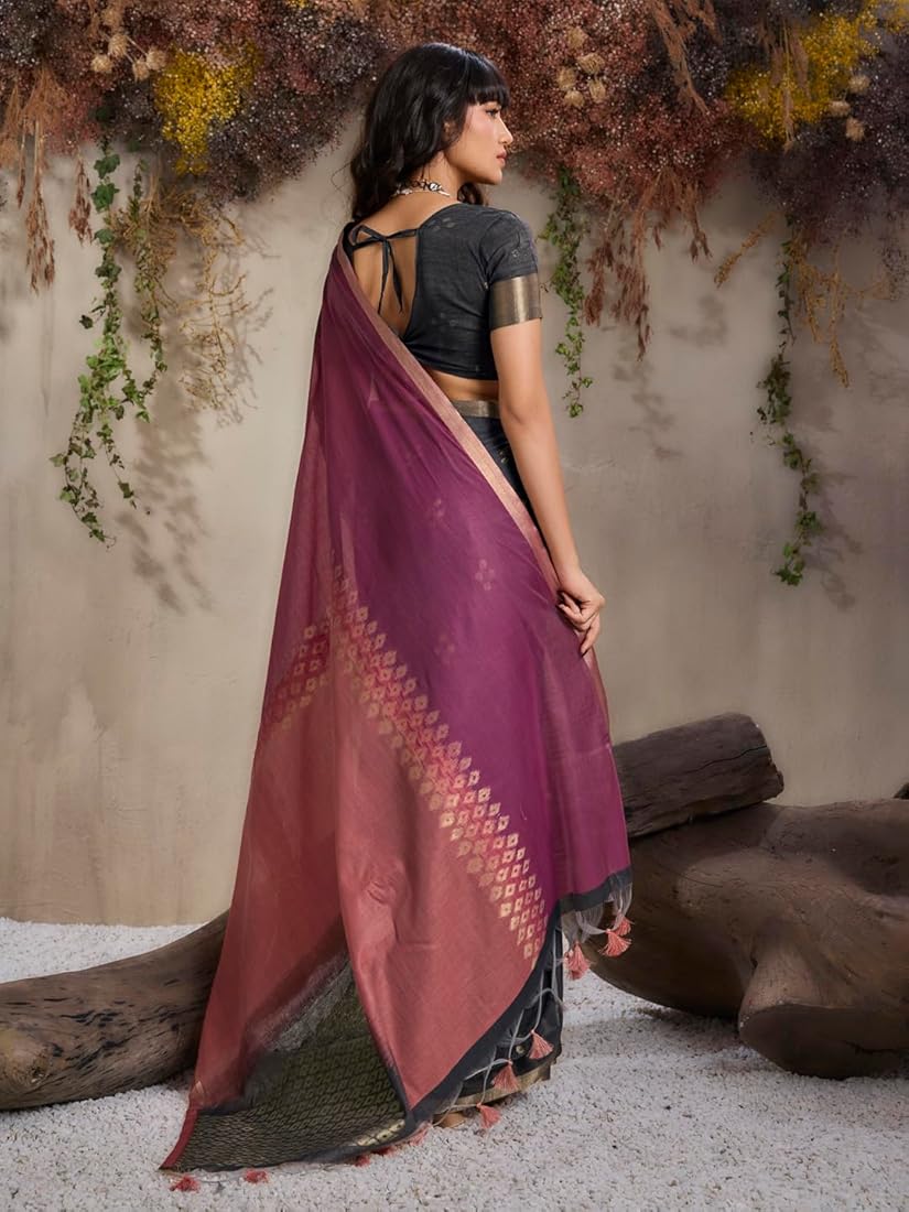 Magenta Pure Soft Scarlet Cotton Handloom Viscose Cotton Saree