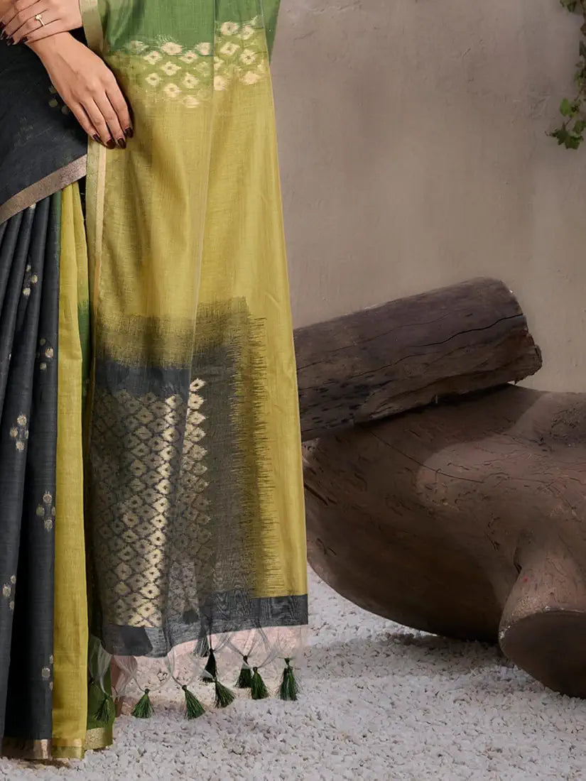 Green Pure Soft Scarlet Cotton Handloom Viscose Cotton Saree