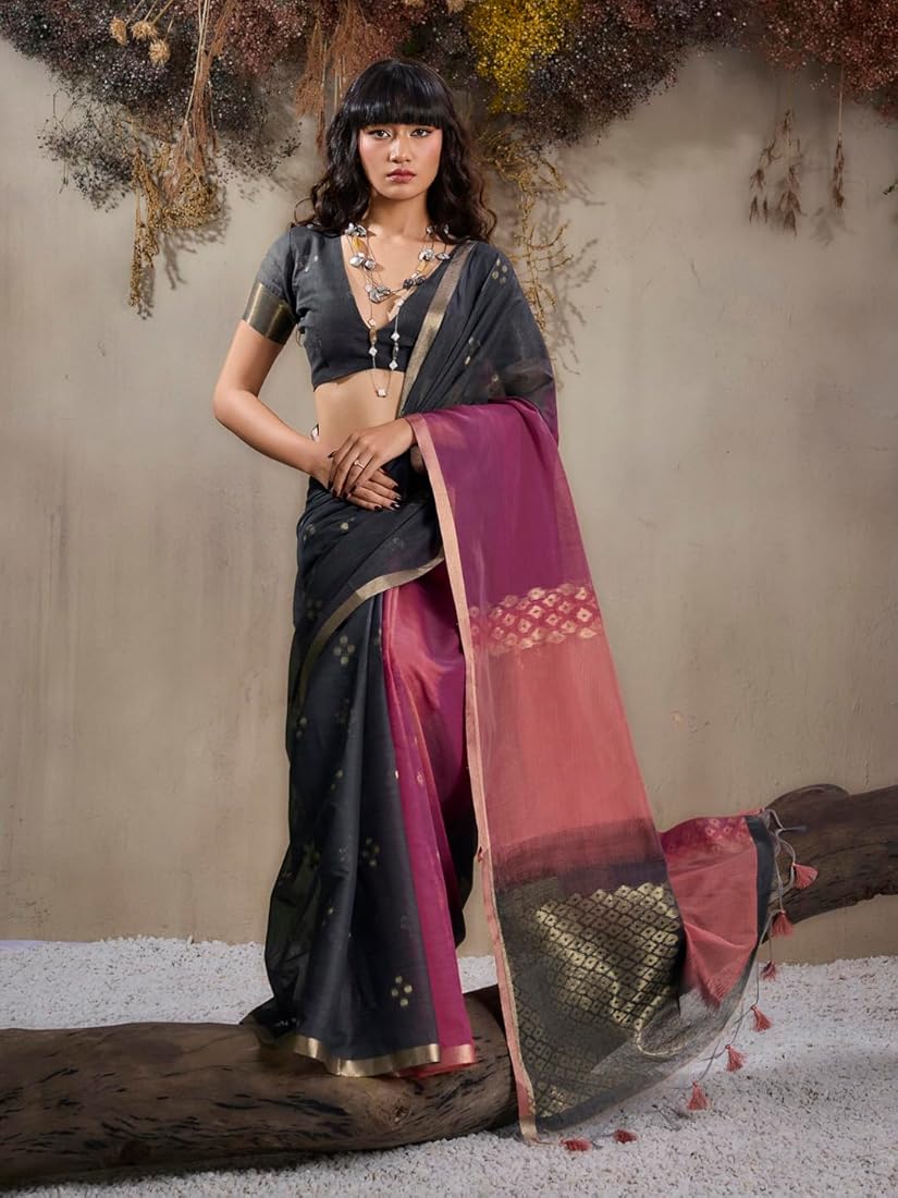 Magenta Pure Soft Scarlet Cotton Handloom Viscose Cotton Saree