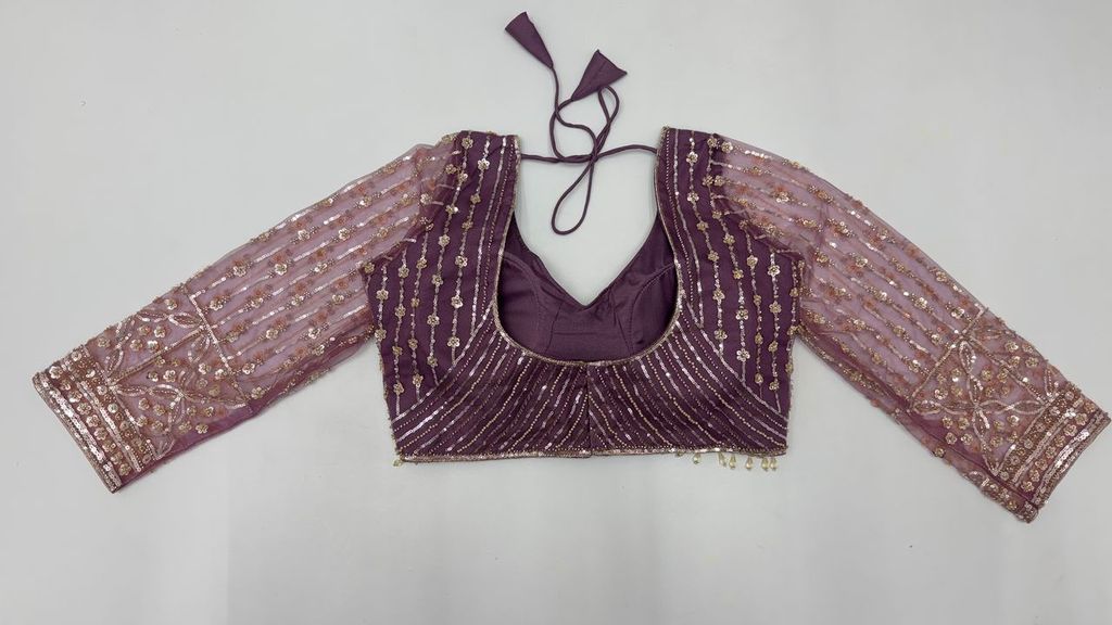 Purple Pure Premium Net Handwork Kasti & Motif Zari Metallic Sequins Work Wedding Saree