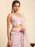 Mauve Net Floral Sequins Lehenga Choli with Heavy Zarkan Embroidery and Dupatta