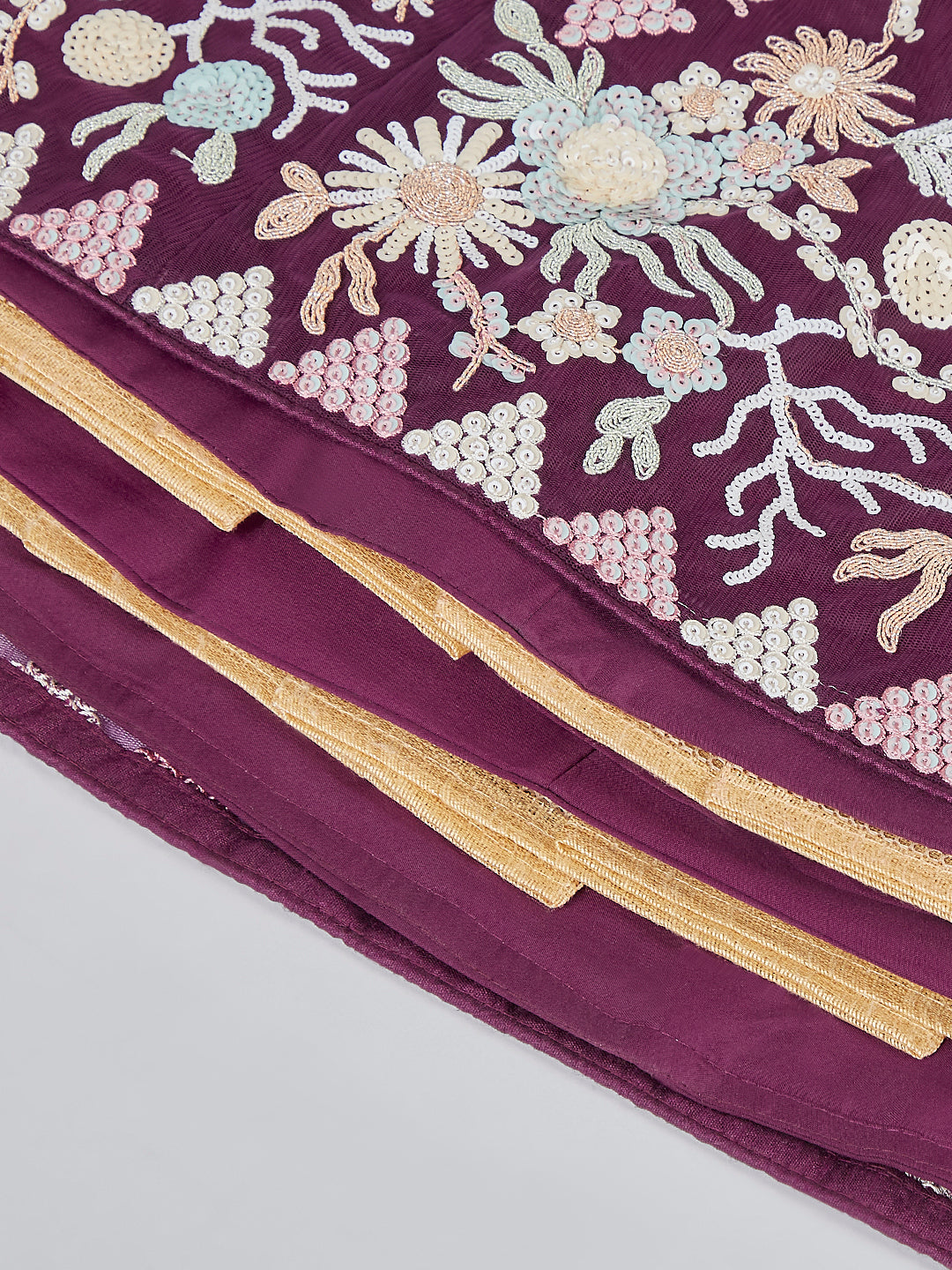 Burgundy Net Floral Sequins Embroidery Lehenga Choli with Dupatta