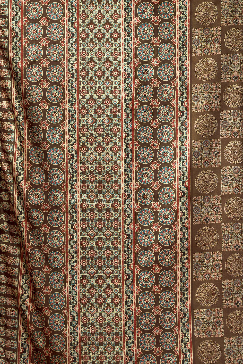 Forest Green Pure Cluster Silk Ajarkh Digital Printed Saree
