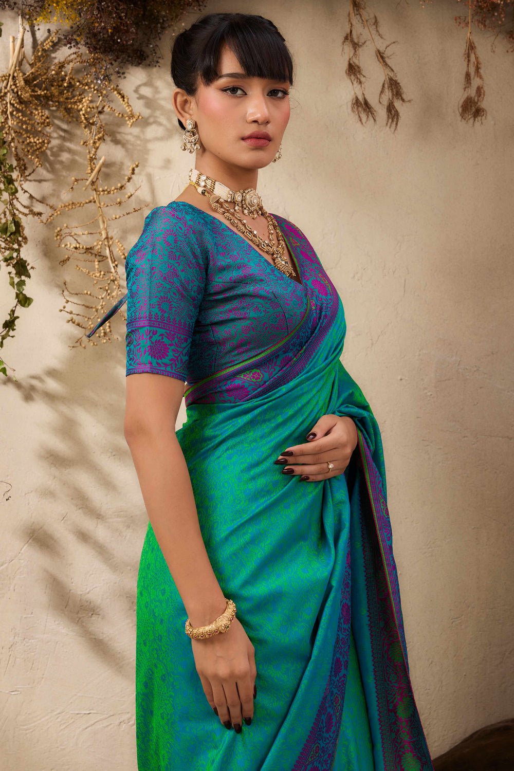 Turquoise Pure Silk Kanjivaram Handloom Banarasi Saree