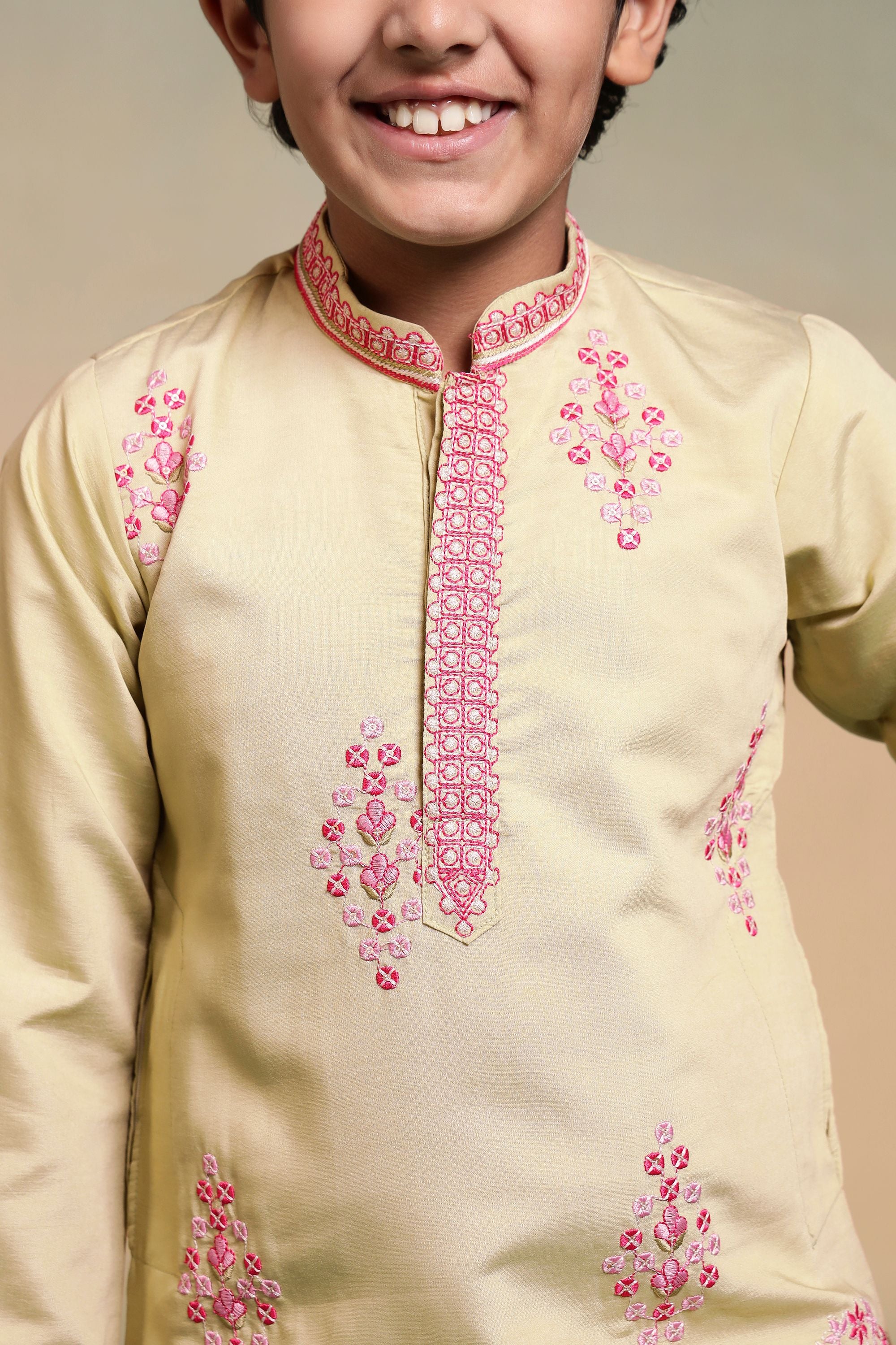 Yellow Pure Viscose Silk Kids Boy Kurta Pajama