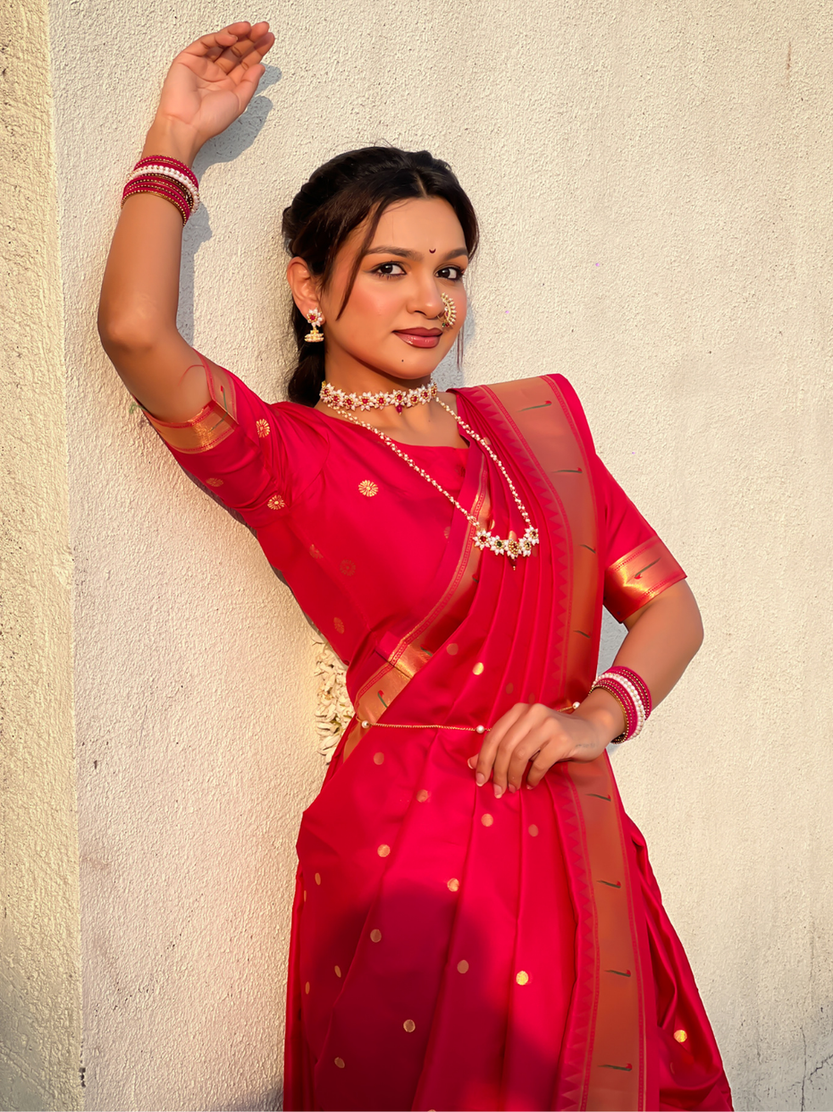 Pink Wedding Special Nauvari Paithani Soft Silk Saree