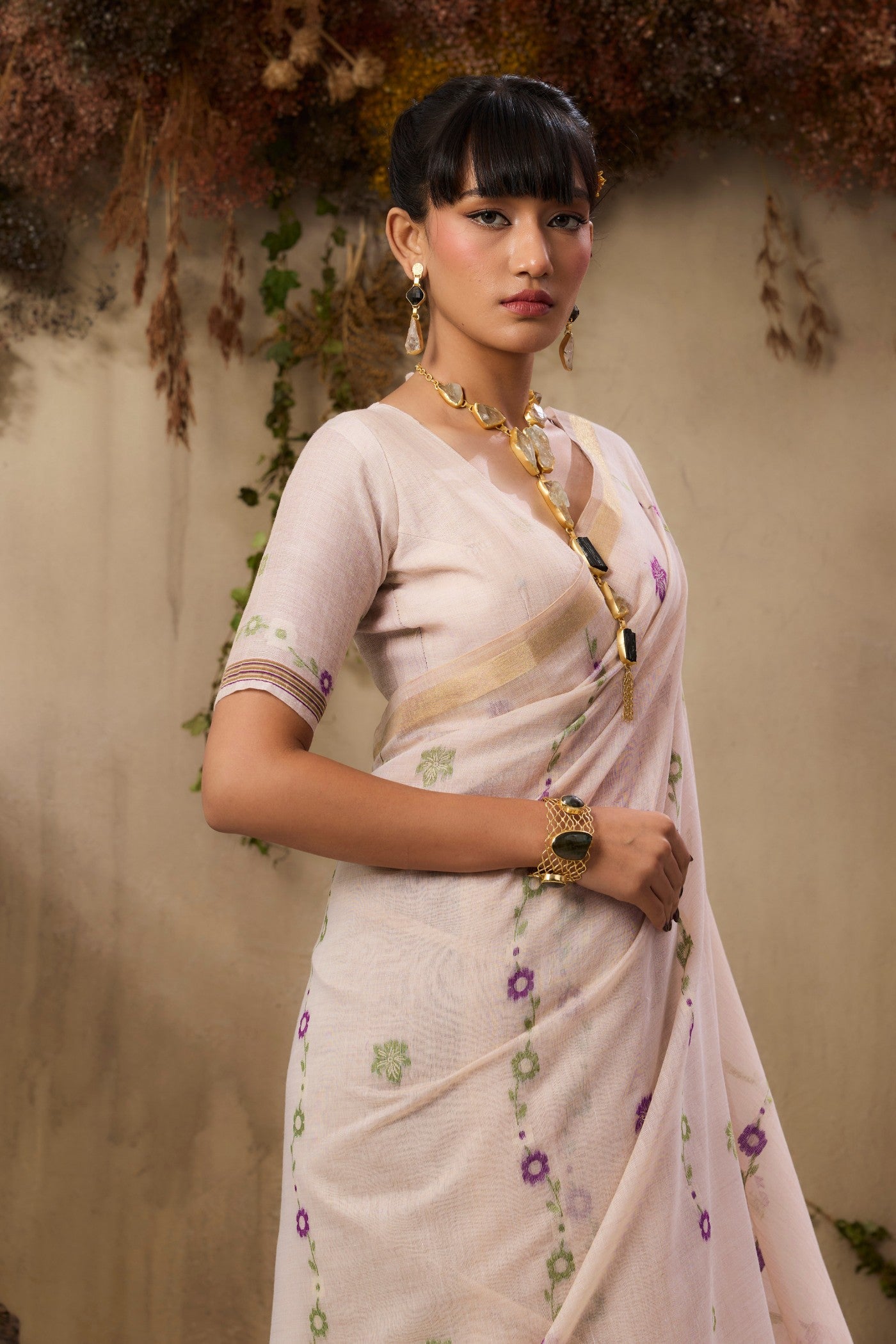 Cream Pure Soft Handloom Muga Cotton Saree
