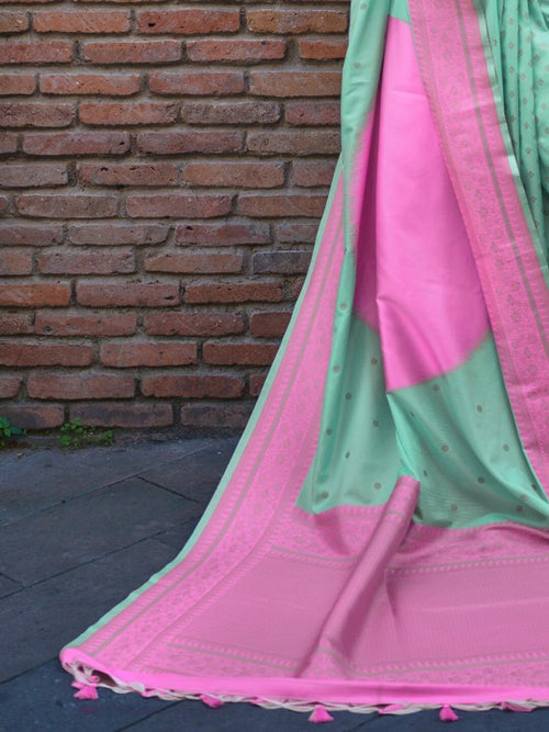 Mint Green and Pink Banarasi Handloom Banarasi Saree