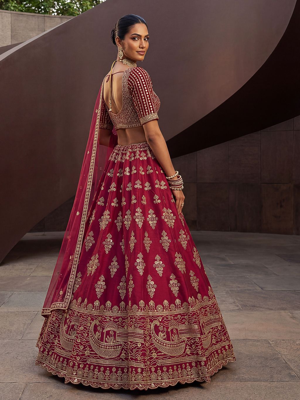 Rani Pink Pure Soft Heavy Silk Sequins Embroidery Work Bridal Lehenga