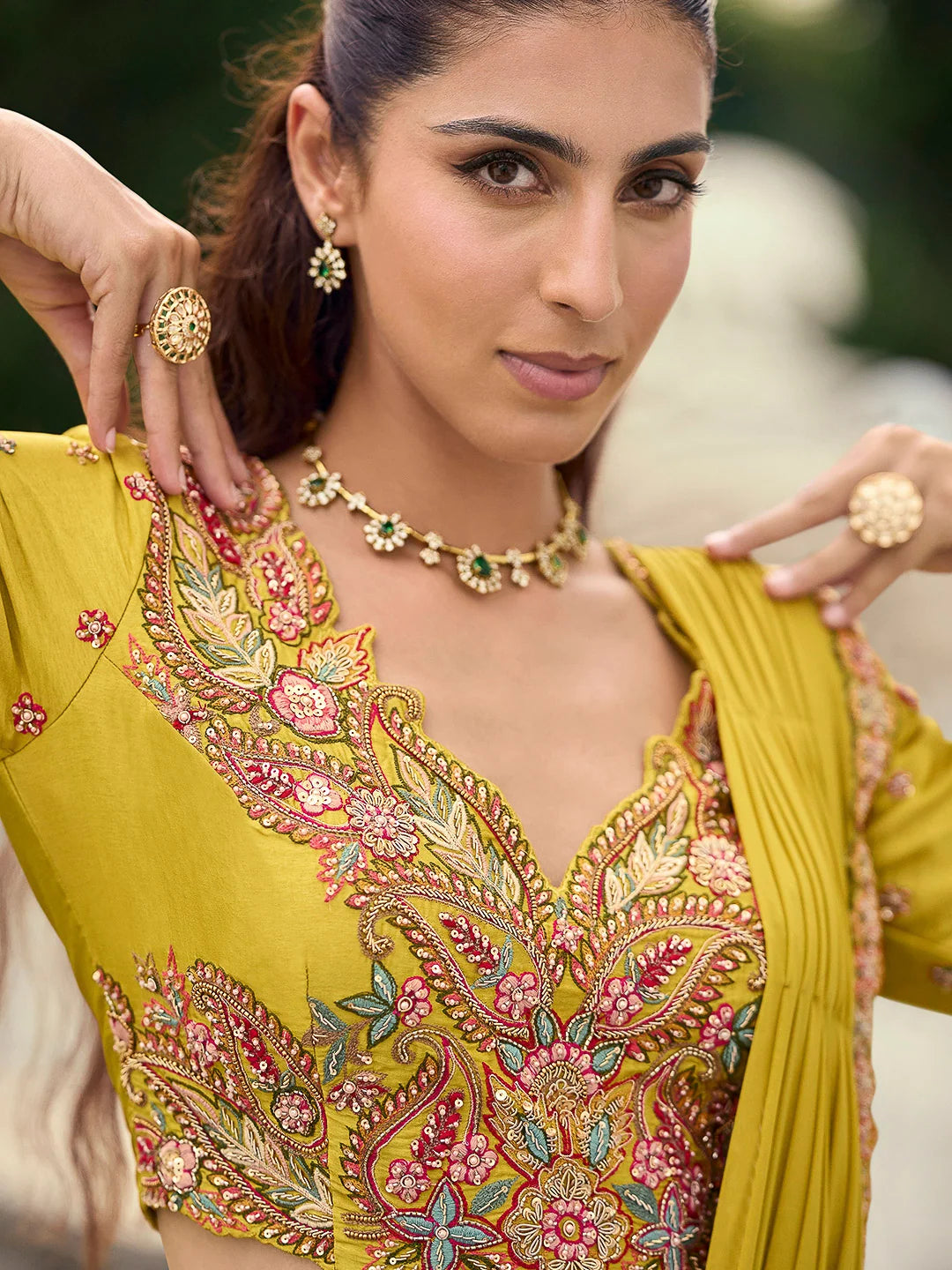 Mustard Yellow Premium Viscose Jacquard Silk Designer Palazzo Suit