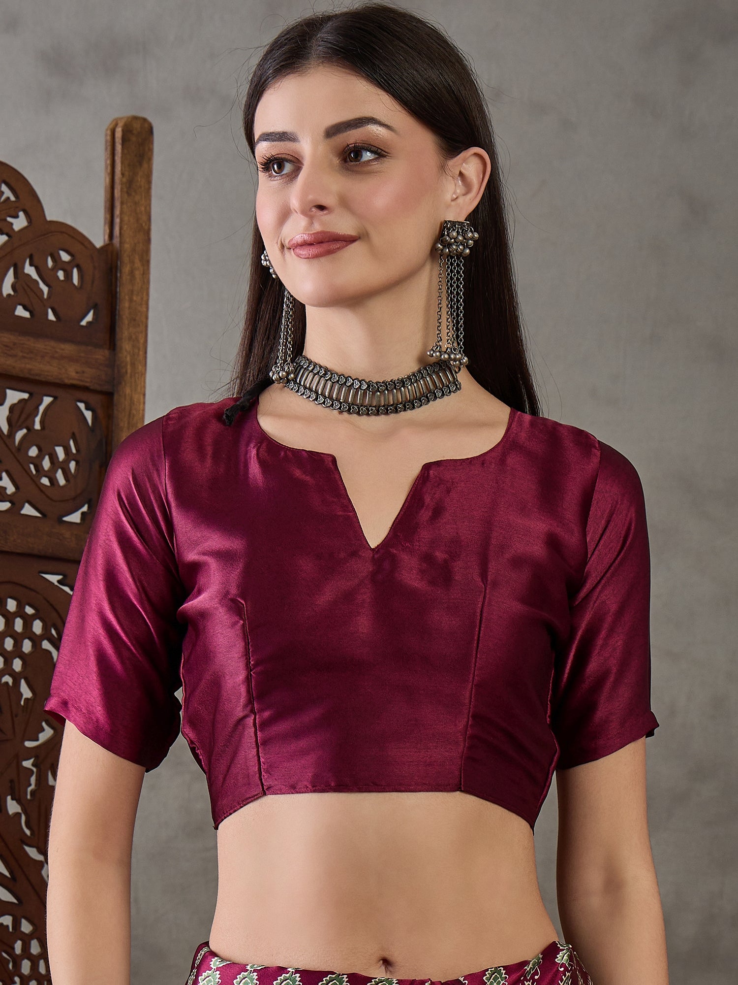 Red Pure Semi Modal Silk Ajarkh Printed Saree