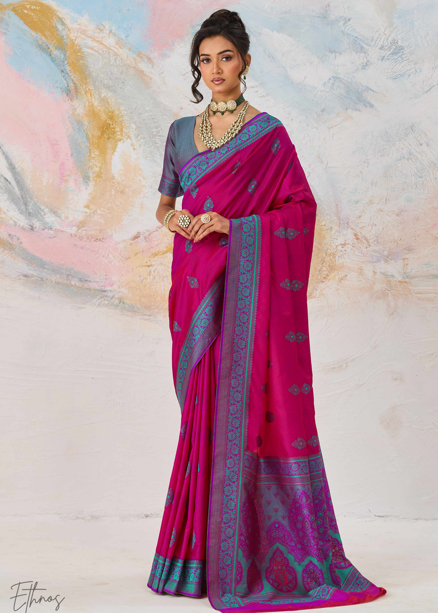 Pink Jacquard Kanjivaram Silk Saree