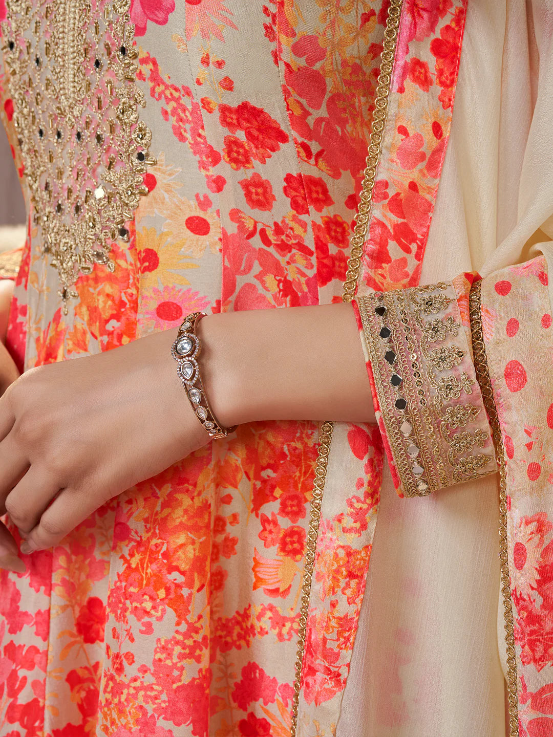Elegant wedding wear cream sharara suit in pure Russian silk