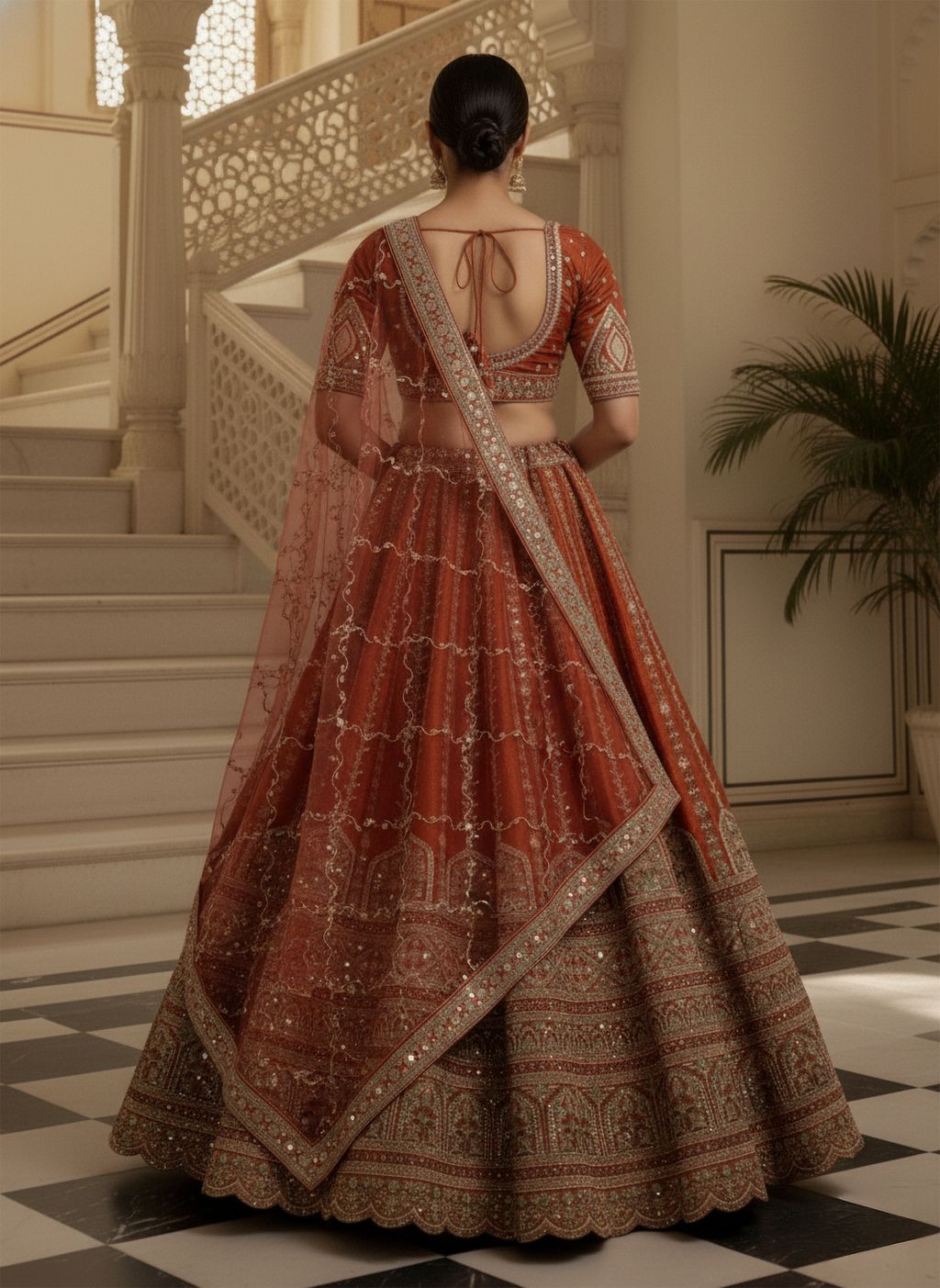 Orange Pure Soft Gadhwal Silk Heavy Embroidery Work Bridal Lehenga