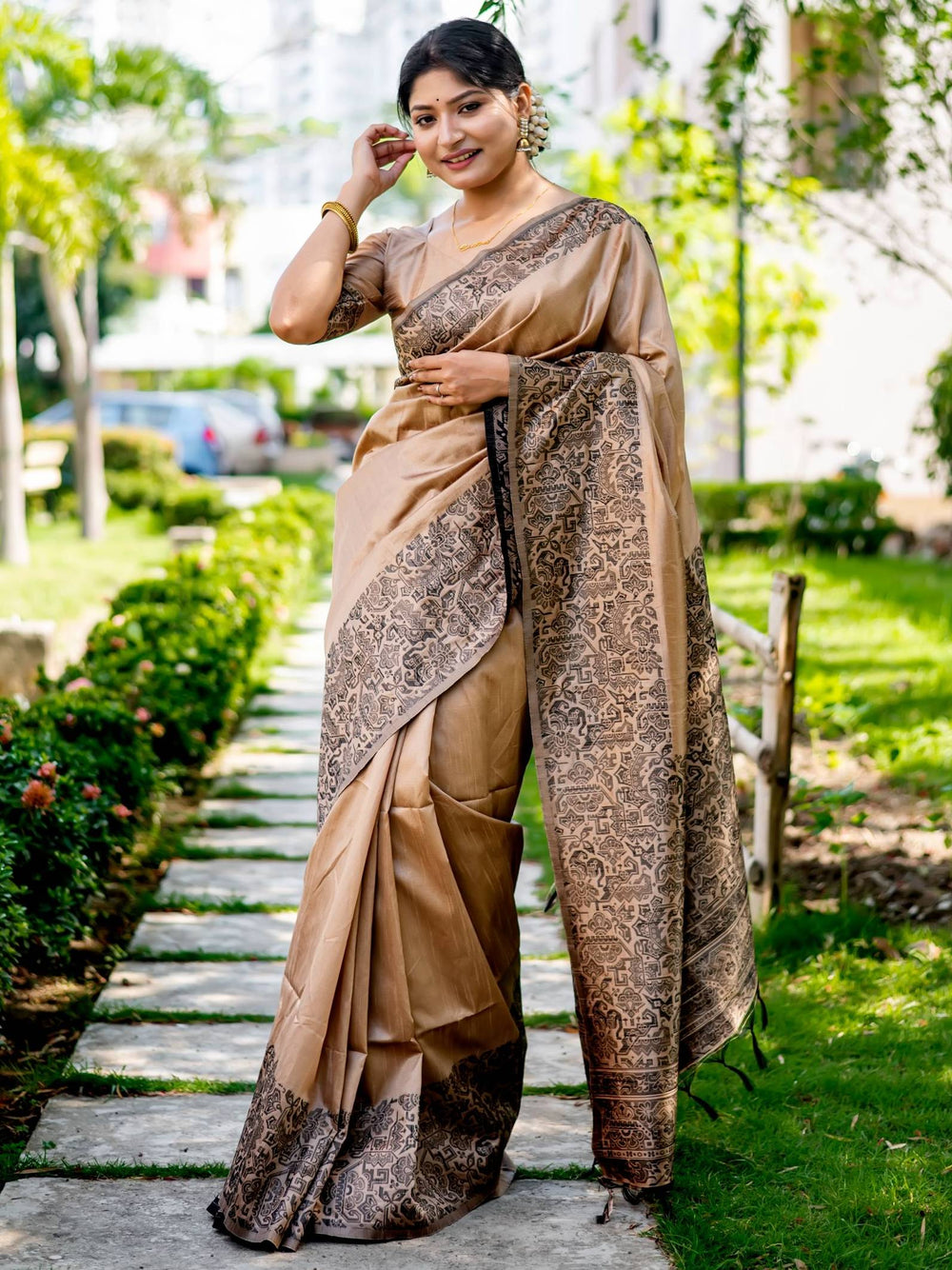 Chiku Pure Handloom Row Silk Saree Row Silk Saree Anant Tex Exports Pvt.Ltd..