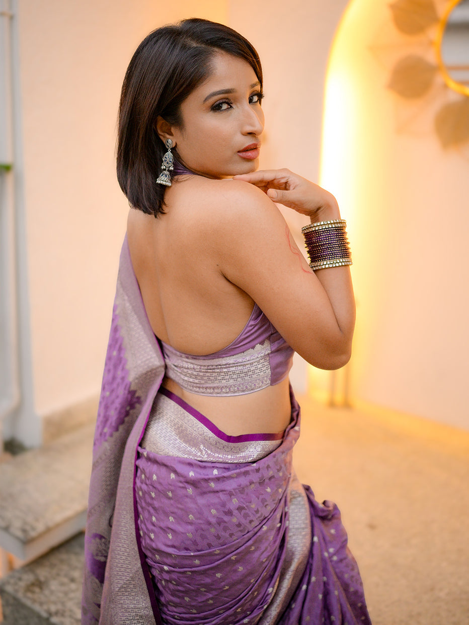 Lavender Banarasi Satin Silk Zari Banarasi Saree Panetar Saree Anant Tex Exports Pvt.Ltd..