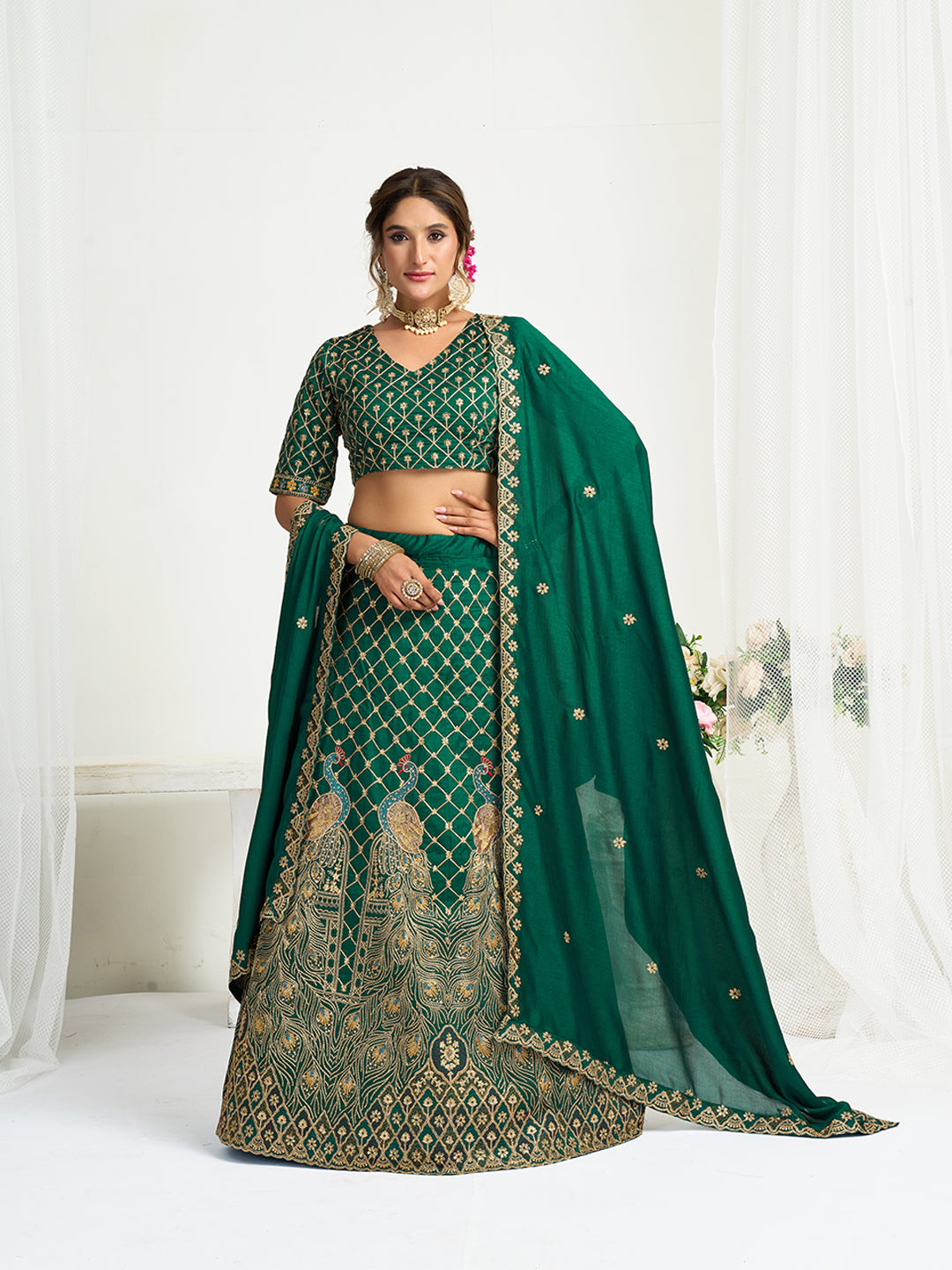 Green Pure Soft Fendi Silk Matching Combo Couple Dress Anant Tex Exports Pvt.Ltd..