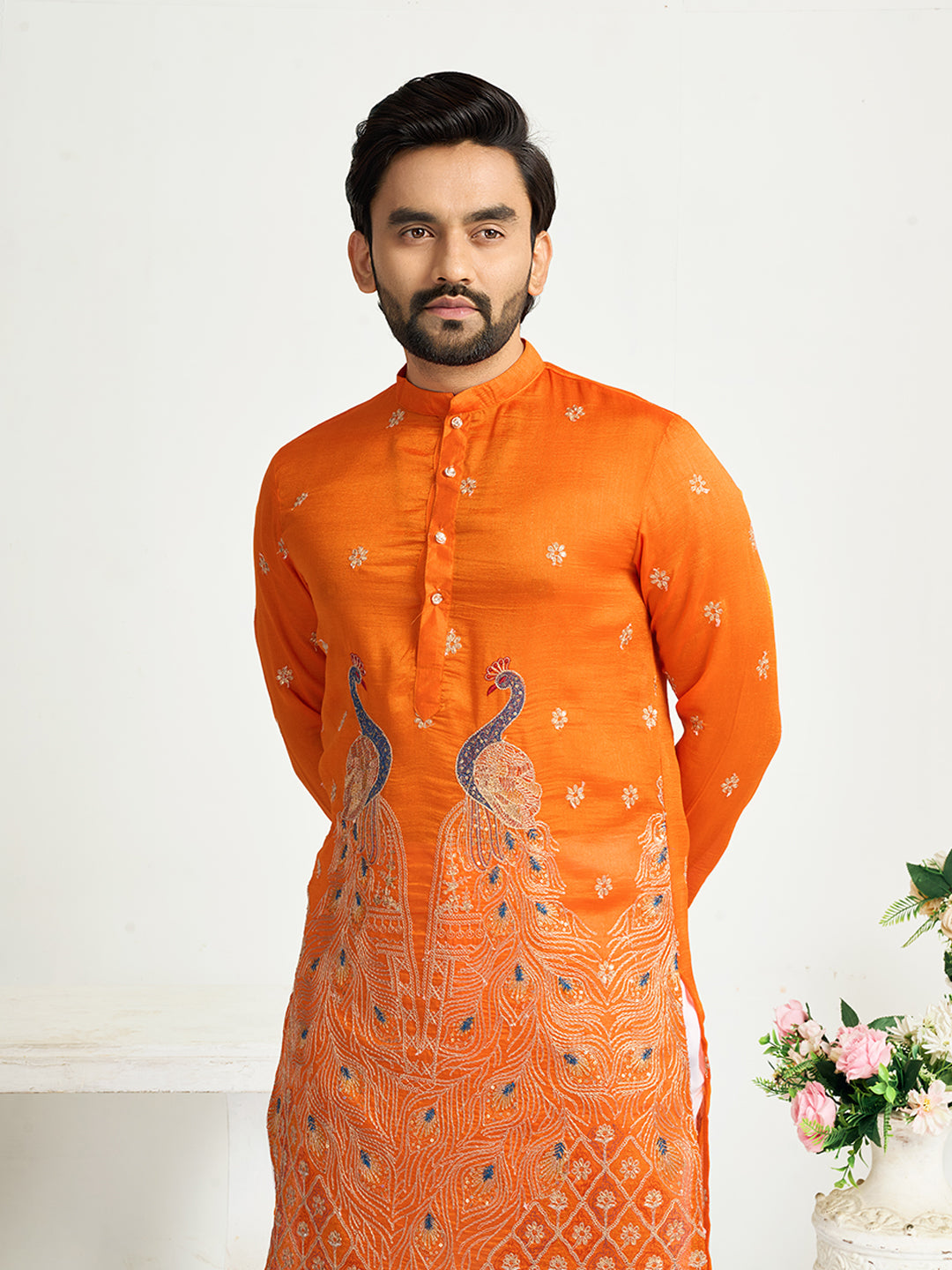 Orange Pure Soft Fendi Silk Matching Combo Couple Dress Anant Tex Exports Pvt.Ltd..