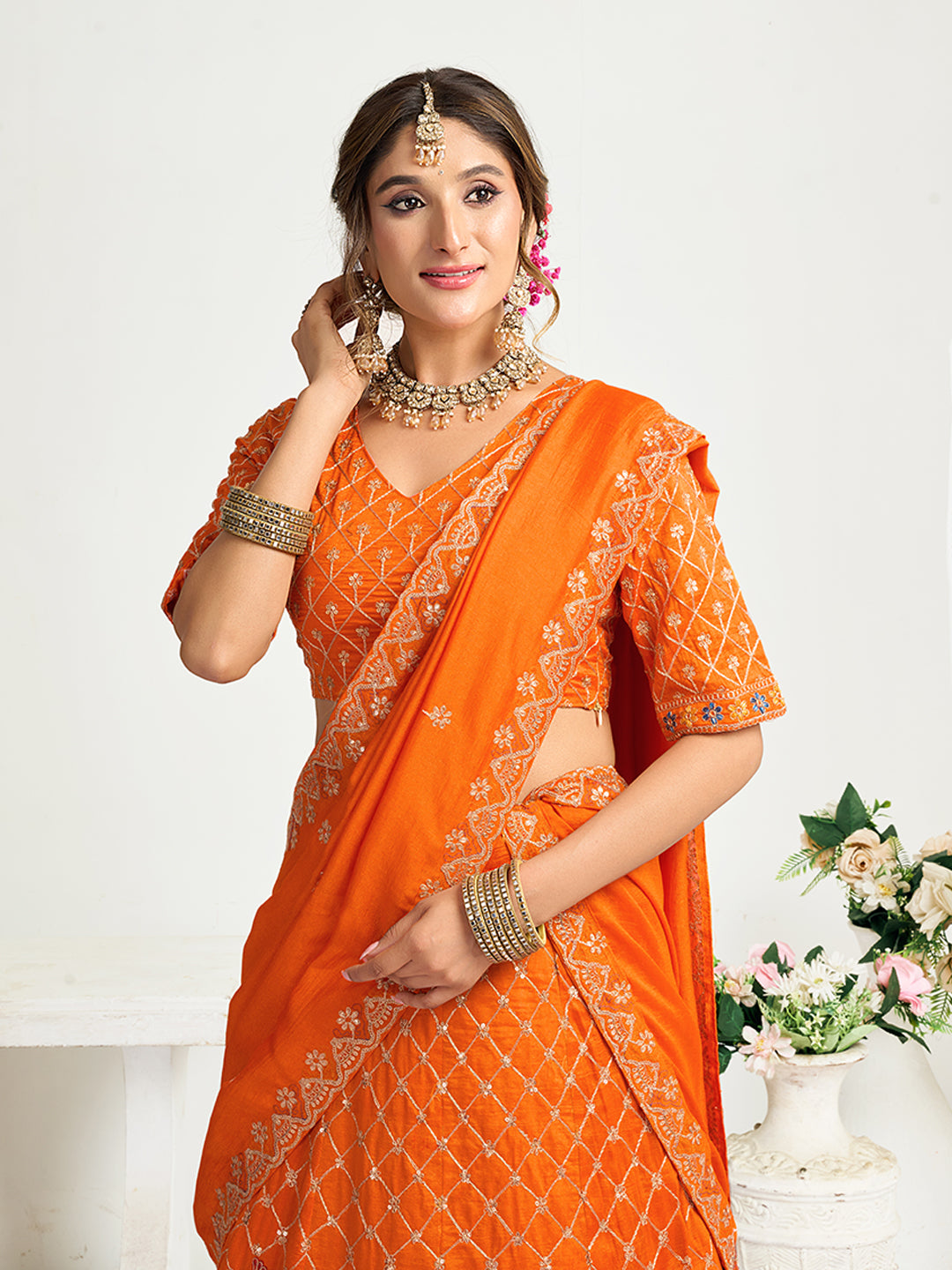 Orange Pure Soft Fendi Silk Matching Combo Couple Dress Anant Tex Exports Pvt.Ltd..