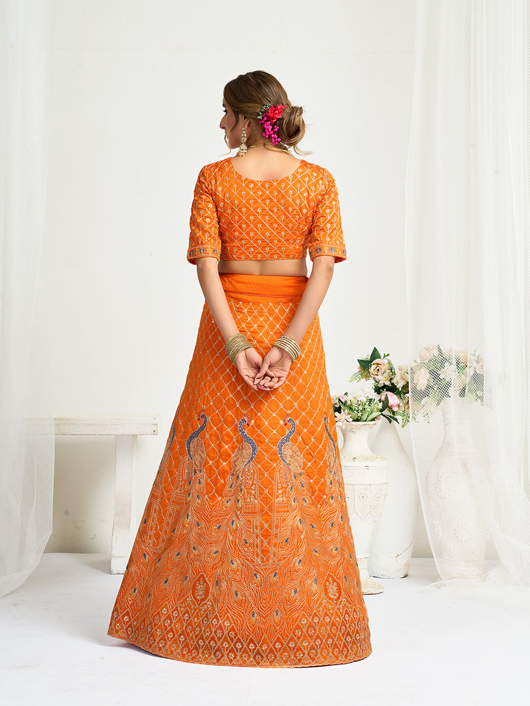 Orange Pure Soft Fendi Silk Matching Combo Couple Dress Anant Tex Exports Pvt.Ltd..