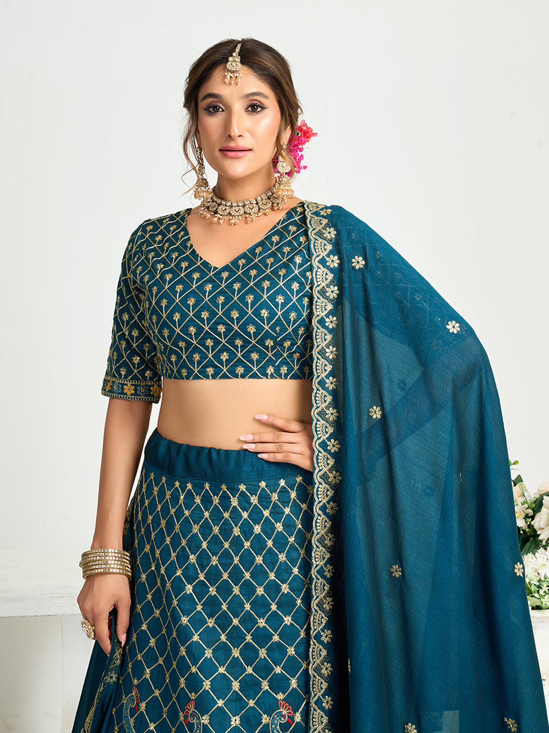 Teal Blue Pure Soft Fendi Silk Matching Combo Couple Dress Anant Tex Exports Pvt.Ltd..
