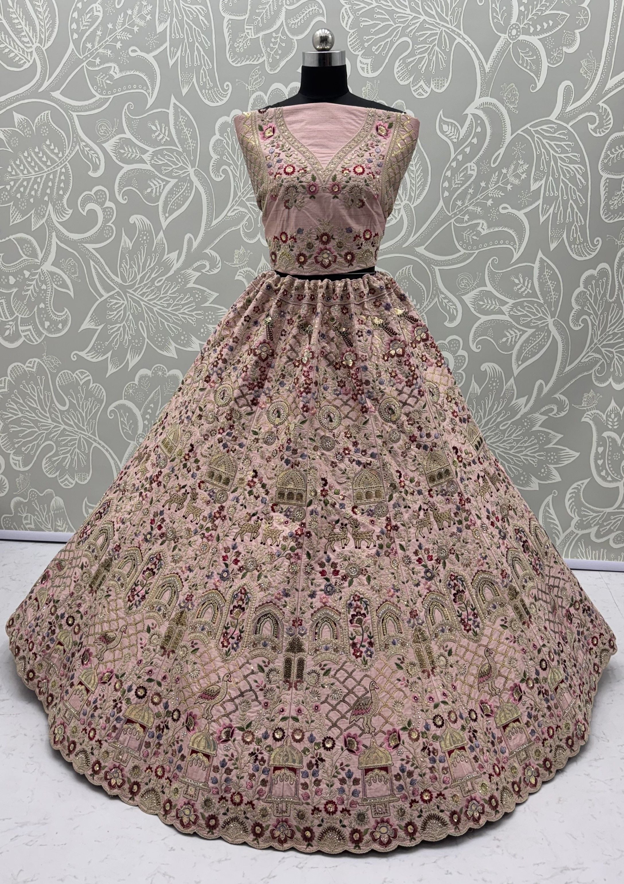 Pink Pure Soft Gadhwal Silk Heavy Embroidery Work Bridal Lehenga Choli